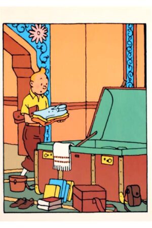 vykort med kuvert (dubbelt) tintin packar stor koffert