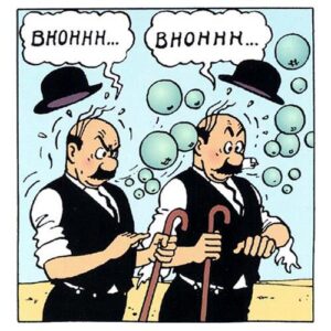 vykort dubbelt med kuvert dupond och dupont såpbubblor (bhohhh)